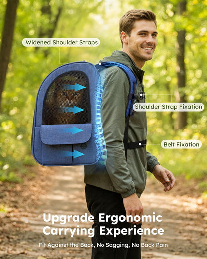 Expandable Cat Backpack Carrier - Breathable Mesh, Multi-Entry Design for Travel & Hiking - Fits Cats & Small Dogs Up to 11lbs - Hands-Free Convenience in Blue