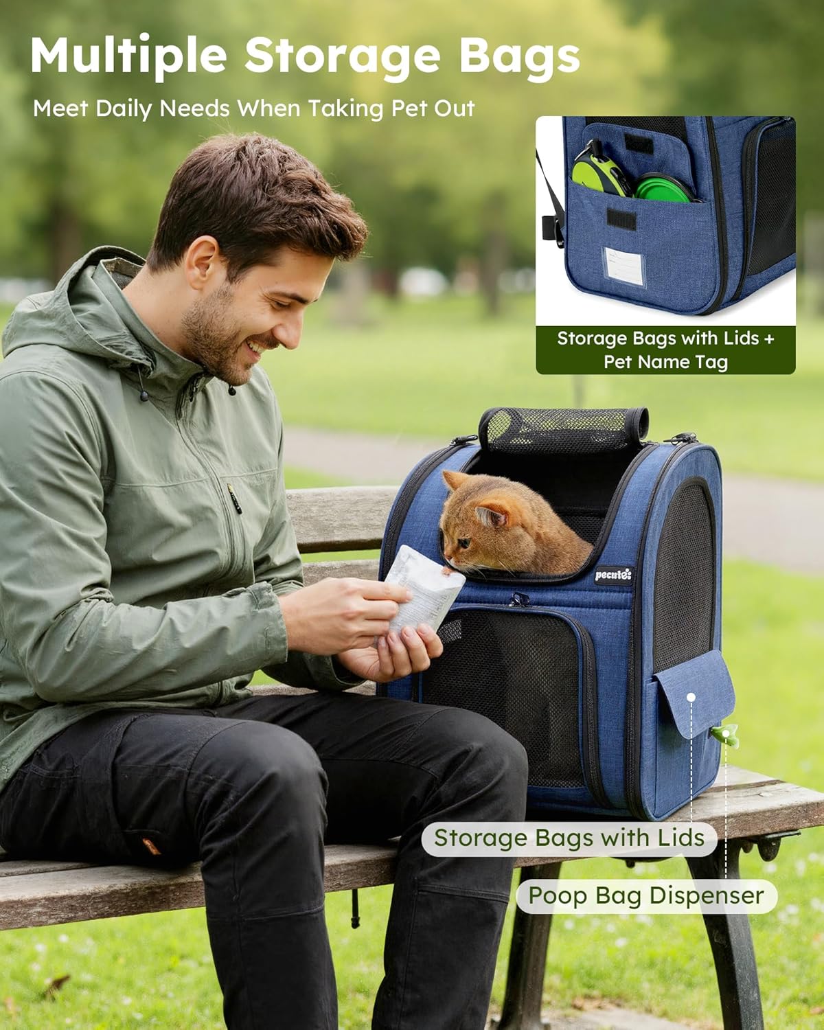 Expandable Cat Backpack Carrier - Breathable Mesh, Multi-Entry Design for Travel & Hiking - Fits Cats & Small Dogs Up to 11lbs - Hands-Free Convenience in Blue