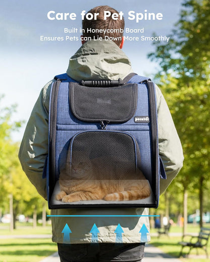 Expandable Cat Backpack Carrier - Breathable Mesh, Multi-Entry Design for Travel & Hiking - Fits Cats & Small Dogs Up to 11lbs - Hands-Free Convenience in Blue
