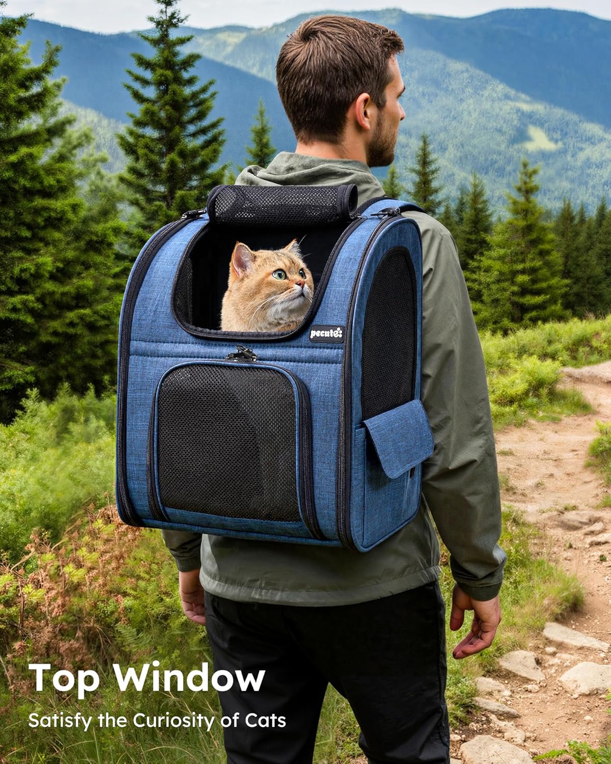 Expandable Cat Backpack Carrier - Breathable Mesh, Multi-Entry Design for Travel & Hiking - Fits Cats & Small Dogs Up to 11lbs - Hands-Free Convenience in Blue
