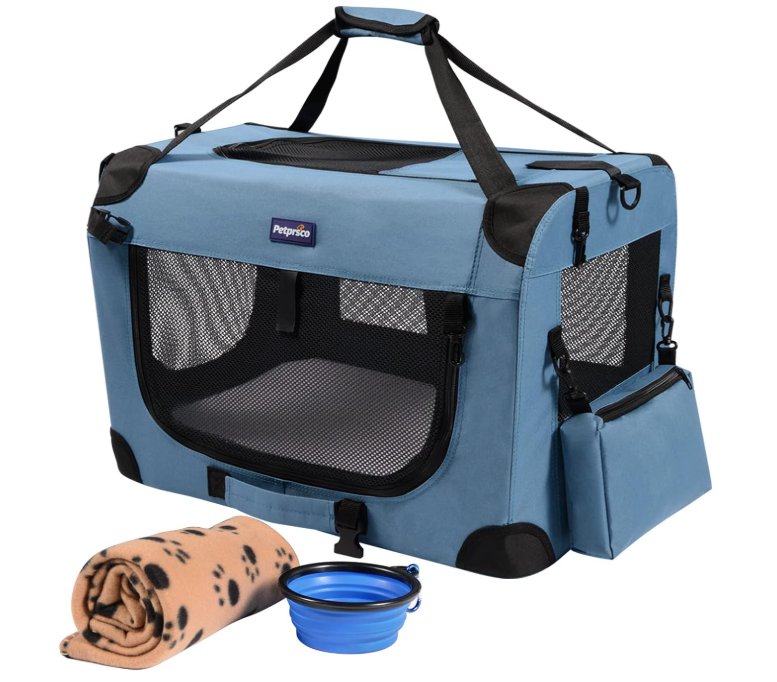 Portable Collapsible Dog Crate, Travel Dog Crate 24X17X17 with Soft Warm Blanket and Foldable Bowl for Large Cats & Small Dogs Indoor and Outdoor