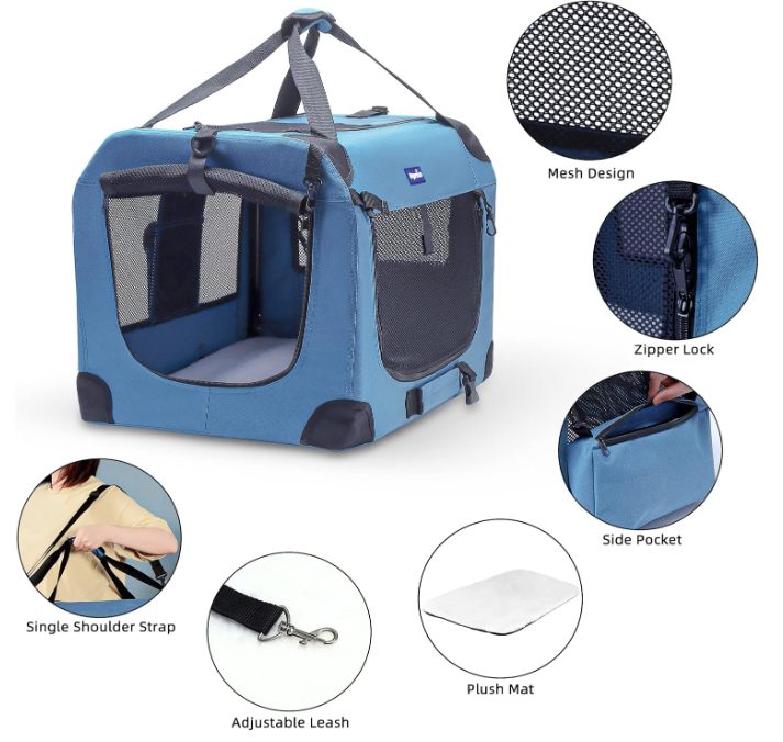 Portable Collapsible Dog Crate, Travel Dog Crate 24X17X17 with Soft Warm Blanket and Foldable Bowl for Large Cats & Small Dogs Indoor and Outdoor