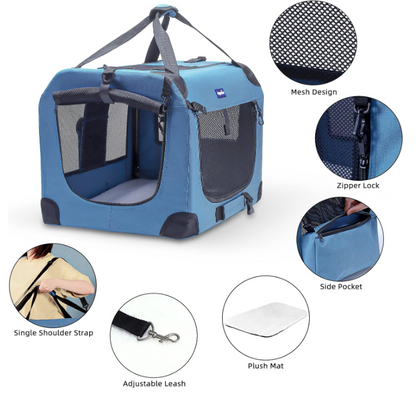 Portable Collapsible Dog Crate, Travel Dog Crate 24X17X17 with Soft Warm Blanket and Foldable Bowl for Large Cats & Small Dogs Indoor and Outdoor