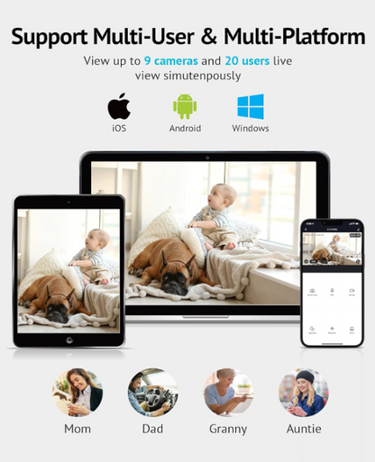 Baby Monitor with Phone App (2 Pack), 1080P Wifi Pet Camera Indoor, 360° Home Security Camera with Motion & Sound Detection, Two-Way Audio, Night Vision, Local & Cloud Storage, Works with Alexa