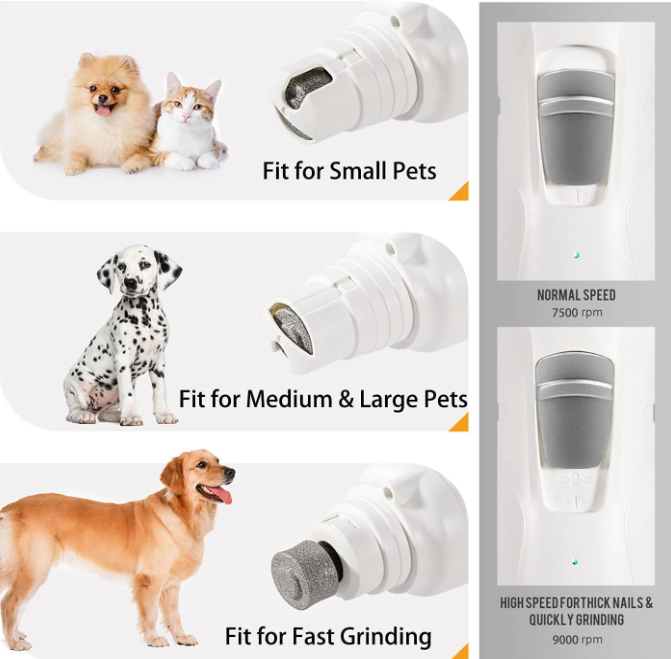 Pet Nail Grinder with LED Light & 2 Grinding Heads, 2-Speed Low Noise & More Powerful Dog Nail Grinder, Pet Nail Trimmer File, Painless Paw Claw Care, Quiet Toenail Grooming Tool for L/M/S Dogs/Cats