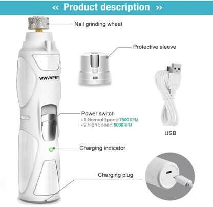 Pet Nail Grinder with LED Light & 2 Grinding Heads, 2-Speed Low Noise & More Powerful Dog Nail Grinder, Pet Nail Trimmer File, Painless Paw Claw Care, Quiet Toenail Grooming Tool for L/M/S Dogs/Cats